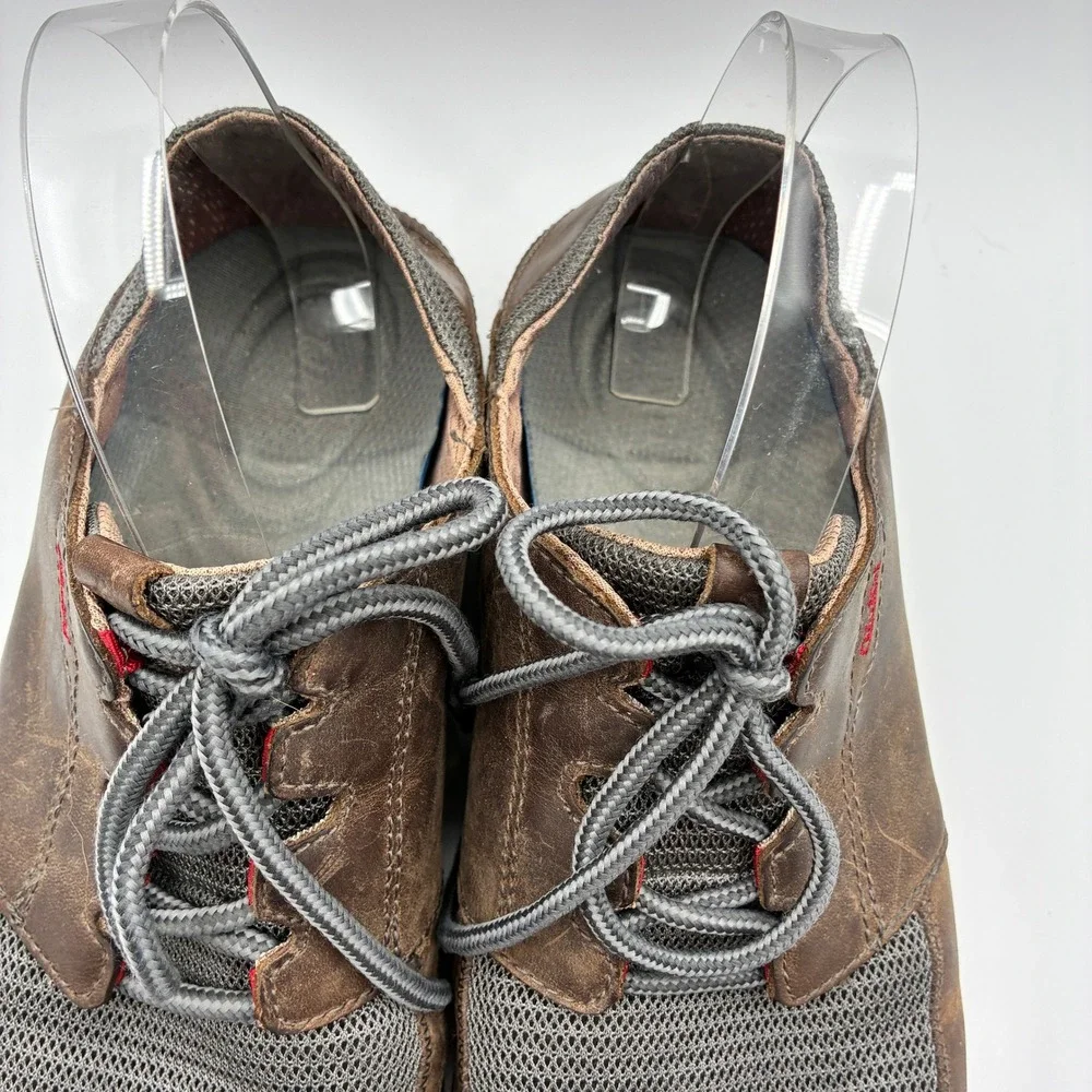 OluKai Makia Leather Boat Shoes Mens 9 EU 42 Brown Gray Lace Up Sneakers